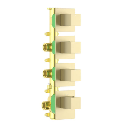 Aquavit Cube brushed gold 3 to 6 outlet thermostatic shower valve with separate square trim plates VT0874X01V