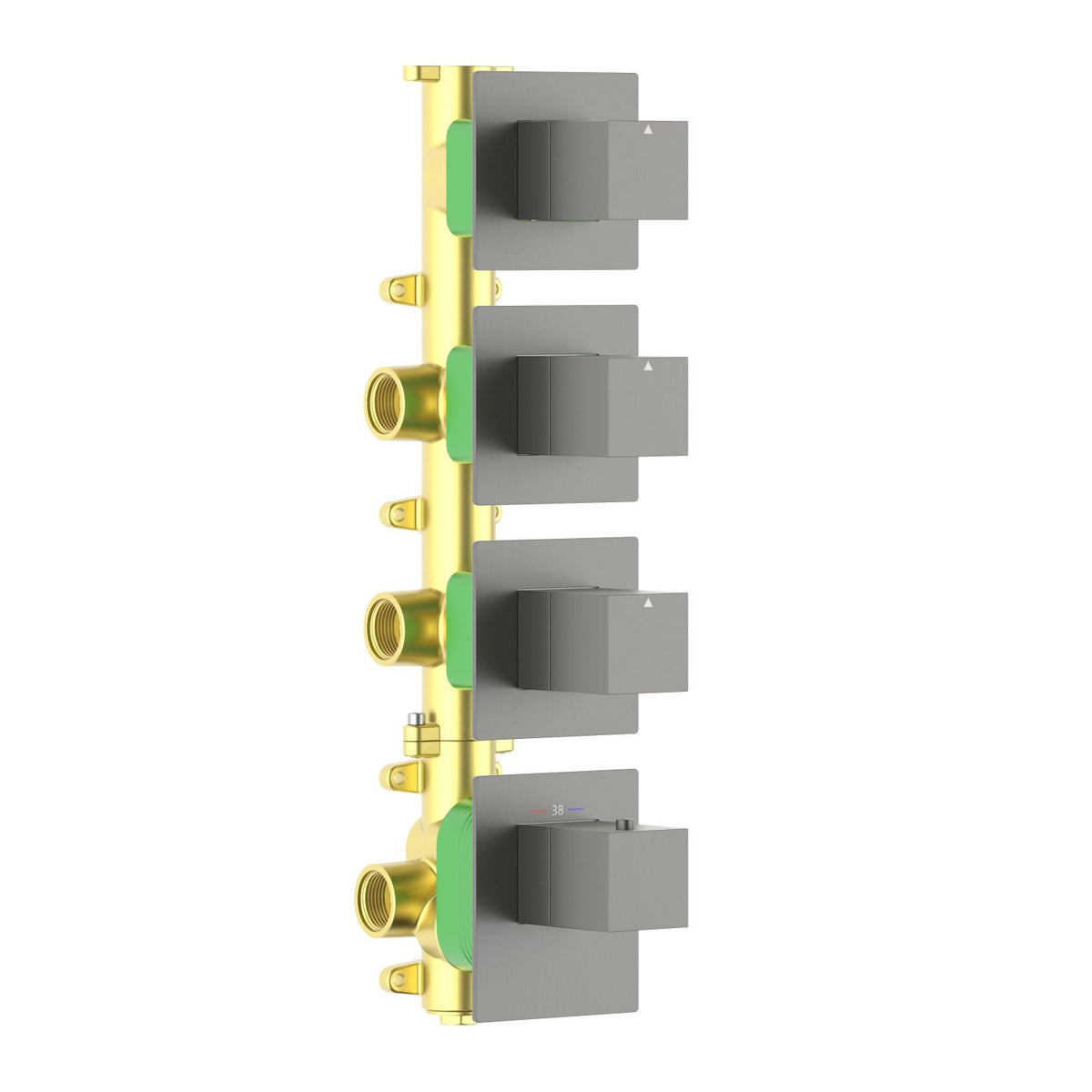 Aquavit Cube brushed gunmetal 3 to 6 outlet thermostatic shower valve with separate square trim plates VT0874X01V