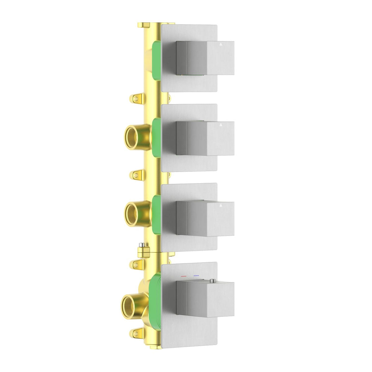 Aquavit Cube brushed nickel 3 to 6 outlet thermostatic shower valve with separate square trim plates VT0874X01V