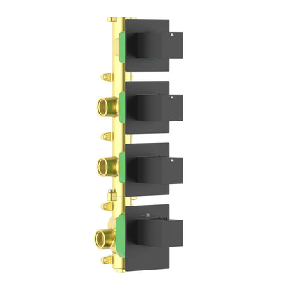 Aquavit Cube matte black 3 to 6 outlet thermostatic shower valve with separate square trim plates VT0874X01V