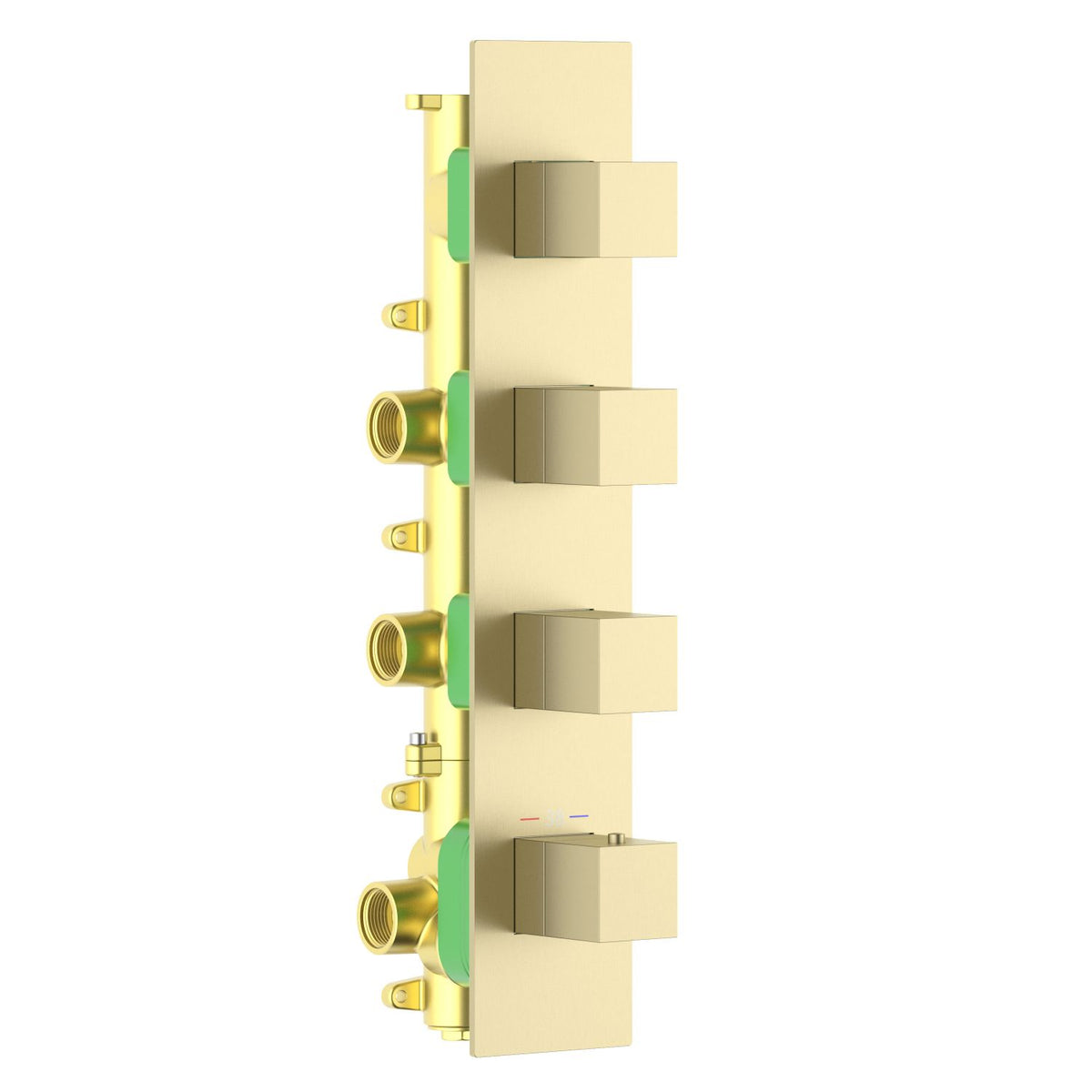 Aquavit Cube brushed gold 3 to 6 outlet thermostatic shower valve with continuous rectangular trim plate VT0874X02V