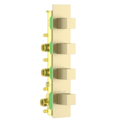 Aquavit Cube brushed gold 3 to 6 outlet thermostatic shower valve with continuous rectangular trim plate VT0874X02V