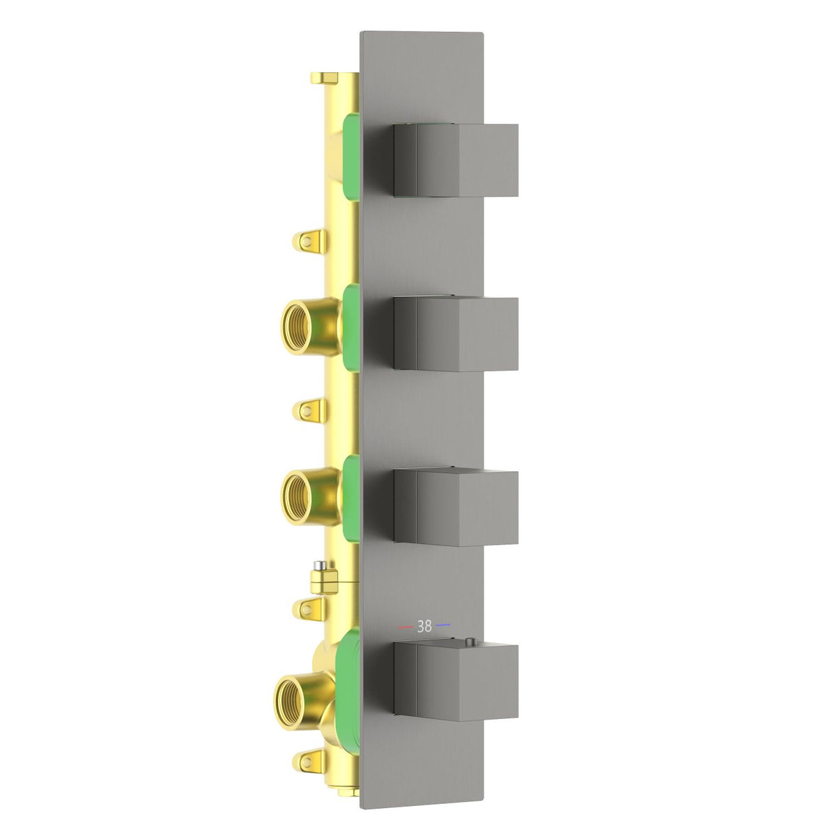 Aquavit Cube brushed gunmetal 3 to 6 outlet thermostatic shower valve with continuous rectangular trim plate VT0874X02V