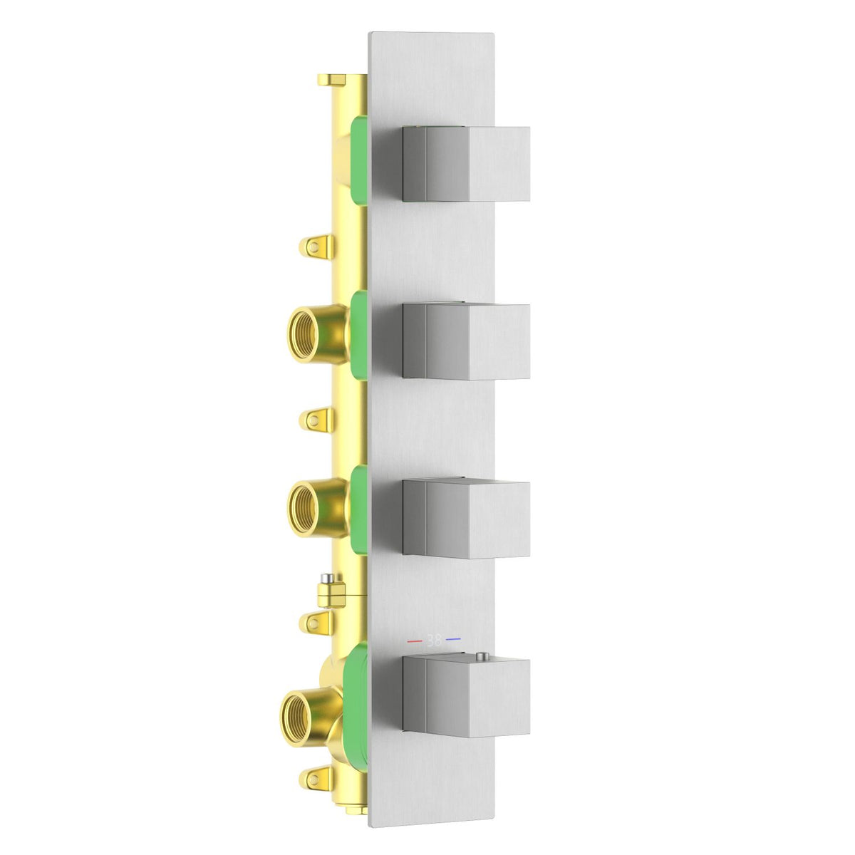Aquavit Cube brushed nickel 3 to 6 outlet thermostatic shower valve with continuous rectangular trim plate VT0874X02V