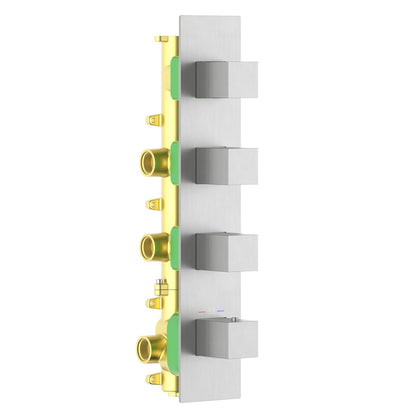 Aquavit Cube brushed nickel 3 to 6 outlet thermostatic shower valve with continuous rectangular trim plate VT0874X02V