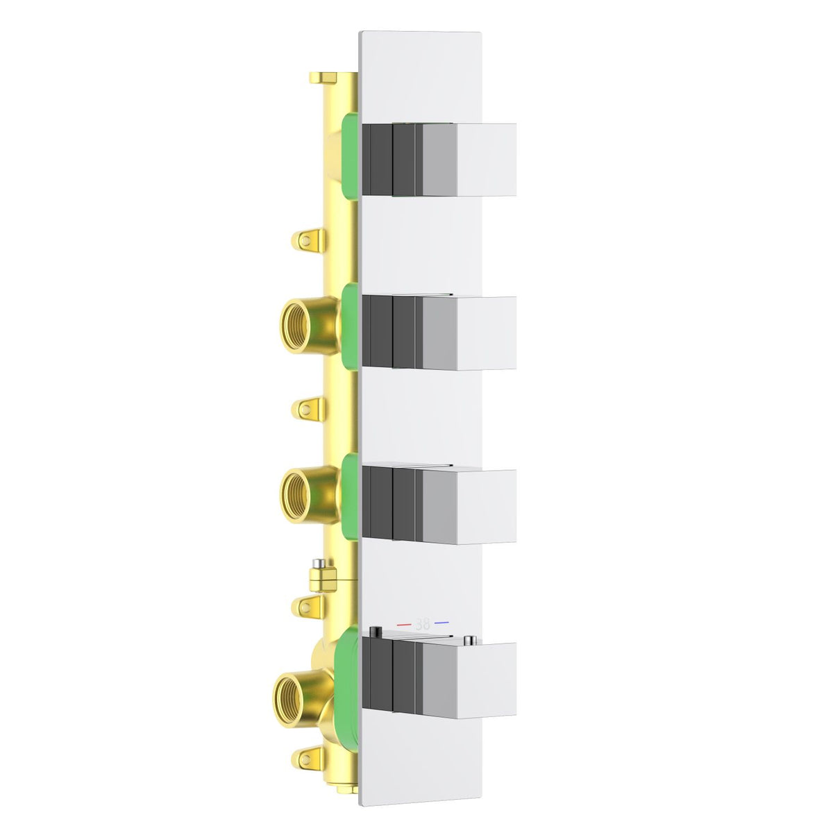 Aquavit Cube chrome 3 to 6 outlet thermostatic shower valve with continuous rectangular trim plate VT0874X02V