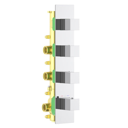 Aquavit Cube chrome 3 to 6 outlet thermostatic shower valve with continuous rectangular trim plate VT0874X02V