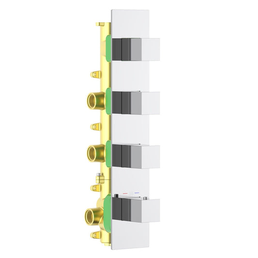 Aquavit Cube chrome 3 to 6 outlet thermostatic shower valve with continuous rectangular trim plate VT0874X02V