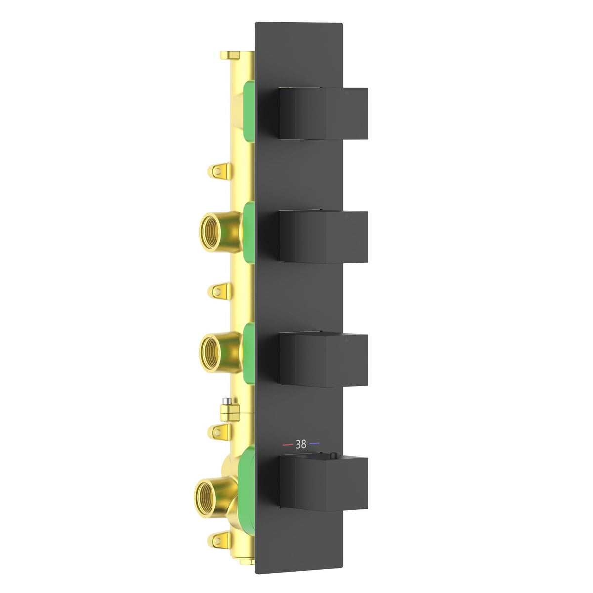 Aquavit Cube matte black 3 to 6 outlet thermostatic shower valve with continuous rectangular trim plate VT0874X02V