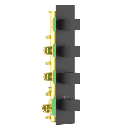 Aquavit Cube matte black 3 to 6 outlet thermostatic shower valve with continuous rectangular trim plate VT0874X02V