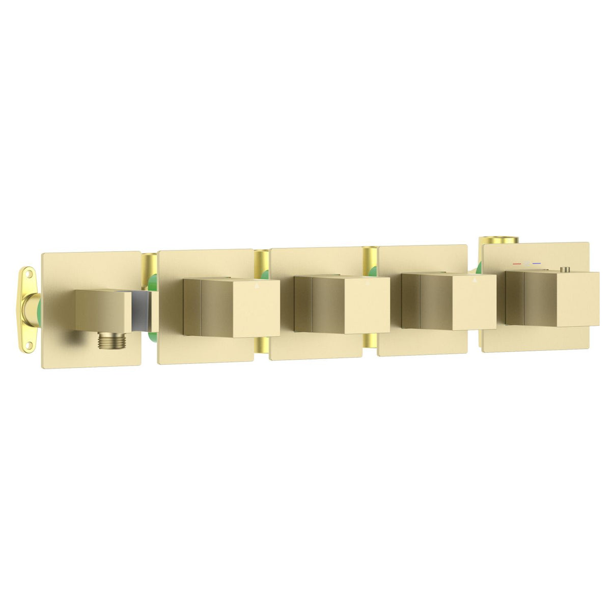 Aquavit Cube brushed gold 3 to 6 outlet thermostatic shower valve with integrated hand shower holder VT0875X01AL