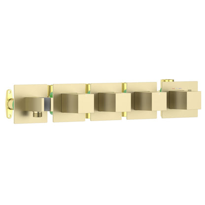 Aquavit Cube brushed gold 3 to 6 outlet thermostatic shower valve with integrated hand shower holder VT0875X01AL