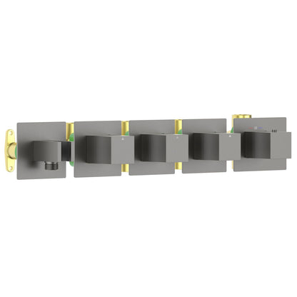 Aquavit Cube brushed gunmetal 3 to 6 outlet thermostatic shower valve with integrated hand shower holder VT0875X01AL