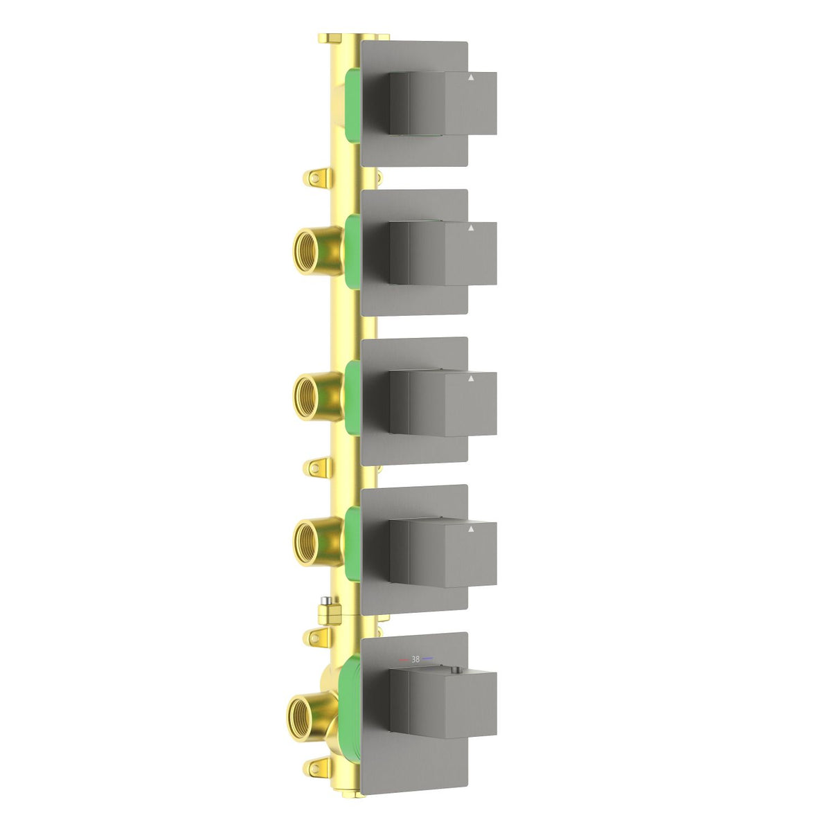 Aquavit Cube brushed gunmetal 4 to 8 outlet thermostatic shower valve with separate square trim plates VT0875X01V