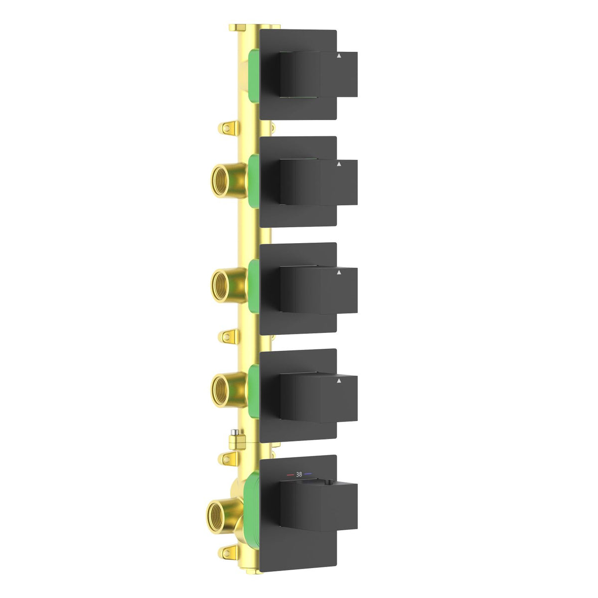 Aquavit Cube matte black 4 to 8 outlet thermostatic shower valve with separate square trim plates VT0875X01V