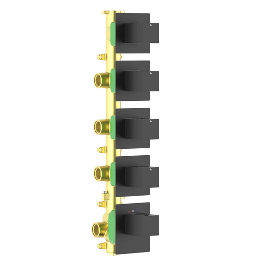 Aquavit Cube matte black 4 to 8 outlet thermostatic shower valve with separate square trim plates VT0875X01V