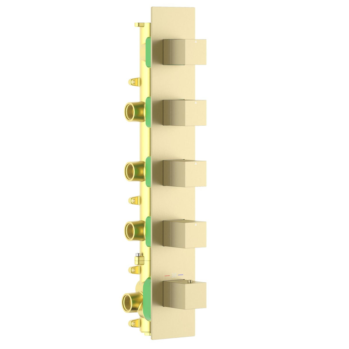 Aquavit Cube brushed gold 4 to 8 outlet thermostatic shower valve with continuous rectangular trim plate VT0875X02V