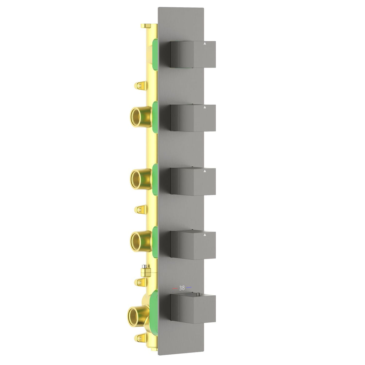 Aquavit Cube brushed gunmetal 4 to 8 outlet thermostatic shower valve with continuous rectangular trim plate VT0875X02V