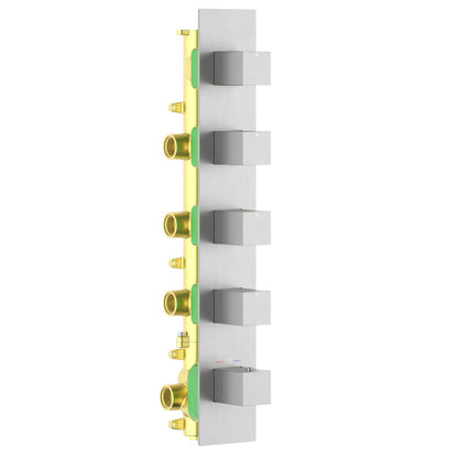 Aquavit Cube brushed nickel 4 to 8 outlet thermostatic shower valve with continuous rectangular trim plate VT0875X02V