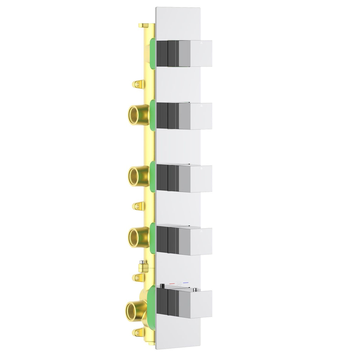 Aquavit Cube chrome 4 to 8 outlet thermostatic shower valve with continuous rectangular trim plate VT0875X02V