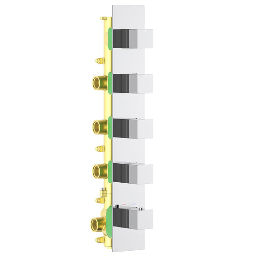 Aquavit Cube chrome 4 to 8 outlet thermostatic shower valve with continuous rectangular trim plate VT0875X02V