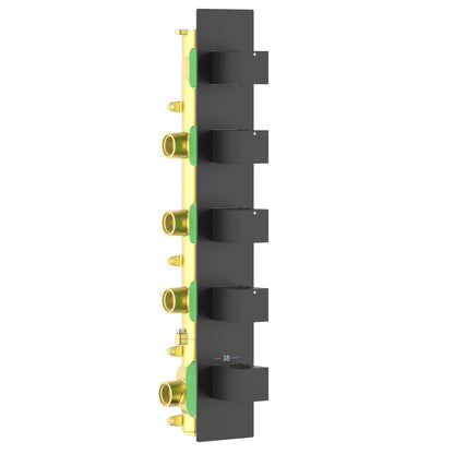 Aquavit Cube matte black 4 to 8 outlet thermostatic shower valve with continuous rectangular trim plate VT0875X02V