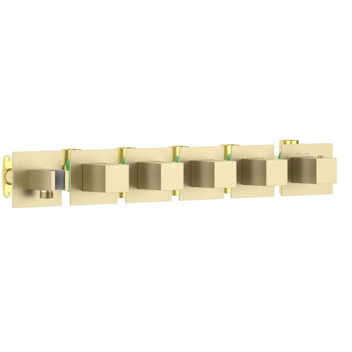 Aquavit Cube brushed gold 4 to 8 outlet thermostatic shower valve with integrated hand shower holder VT0876X01AL