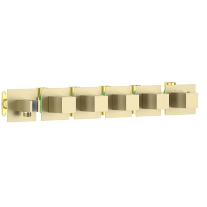 Aquavit Cube brushed gold 4 to 8 outlet thermostatic shower valve with integrated hand shower holder VT0876X01AL