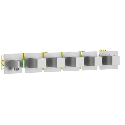Aquavit Cube brushed nickel 4 to 8 outlet thermostatic shower valve with integrated hand shower holder VT0876X01AL