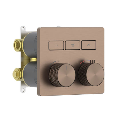 Aquavit VT08B5301 brushed bronze three-outlet concealed thermostatic shower mixer with push-button diverters