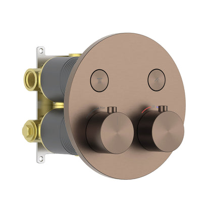 Aquavit VT09B4201 Brushed Bronze round two-outlet concealed thermostatic shower mixer with push-button diverters