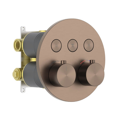 Aquavit VT09B5301 Brushed Bronze round three-outlet concealed thermostatic shower mixer with push-button diverters