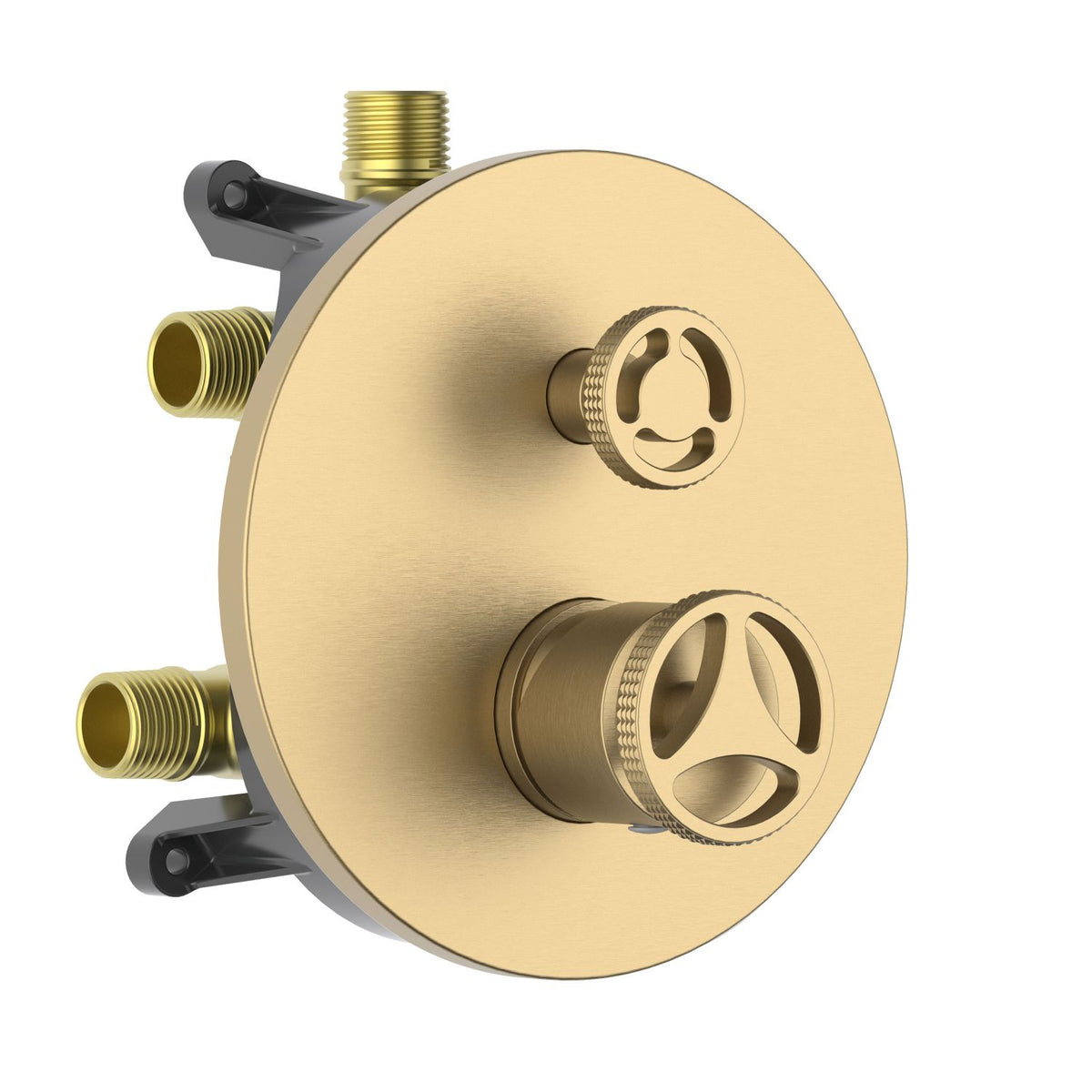 Aquavit WHEEL brushed brass three-outlet pressure-balance shower valve and trim kit VT1482301