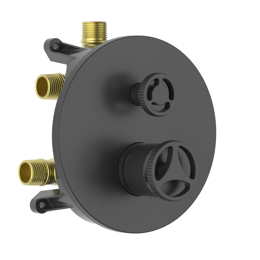 Aquavit WHEEL matte black three-outlet pressure-balance shower valve and trim kit VT1482301