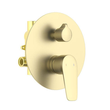 Aquavit Harmony brushed gold two-outlet concealed shower mixer with ceramic diverter VT2212202