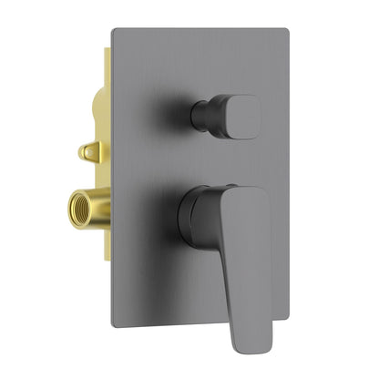 Aquavit Matera brushed gunmetal two-outlet concealed shower mixer with ceramic diverter VT2312202
