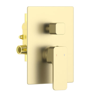 Aquavit Infinity brushed gold two-outlet concealed shower mixer with ceramic diverter VT2412202